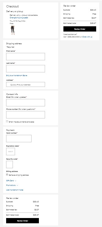 nordstroom checkout one page example 