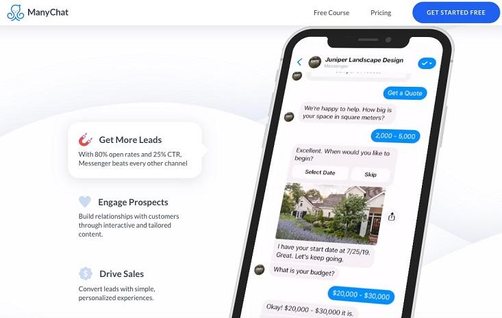 ManyChat startup landing page