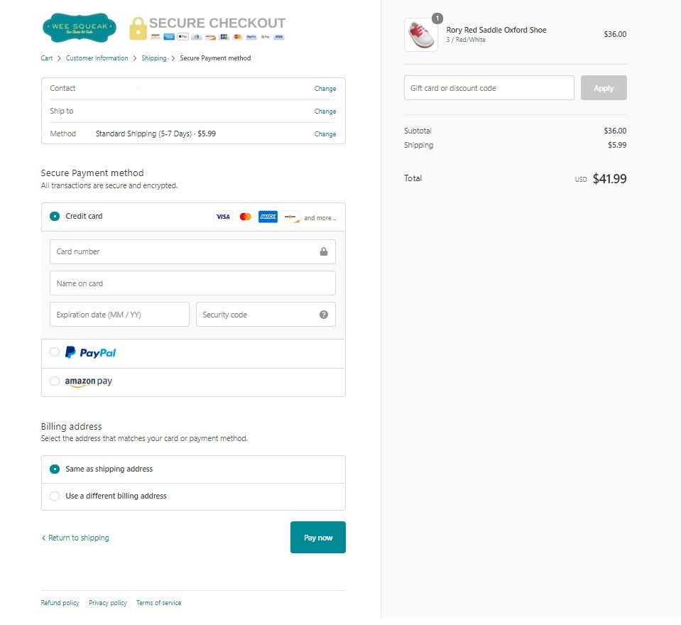 wee squeak checkout page example for ecommerce