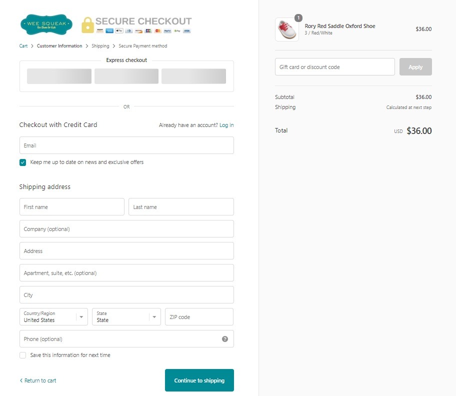 wee squeak checkout pages example