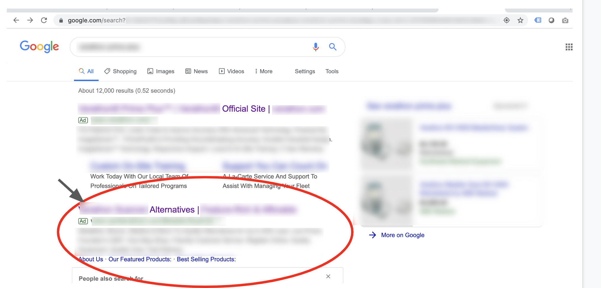 A competing Google ad
