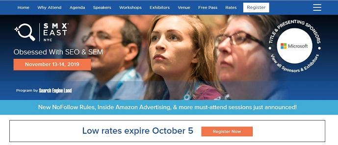 SMX east event landing page example