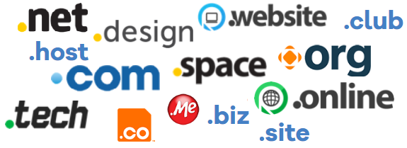 Domain name extensions such as .org, .net, .online, .biz, etc.