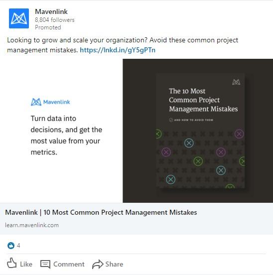 LinkedIn lead generation ad with ebook offer
