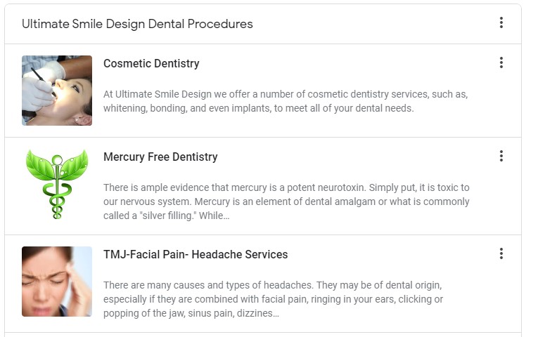 view on back side of Google My Business Listing under products tab