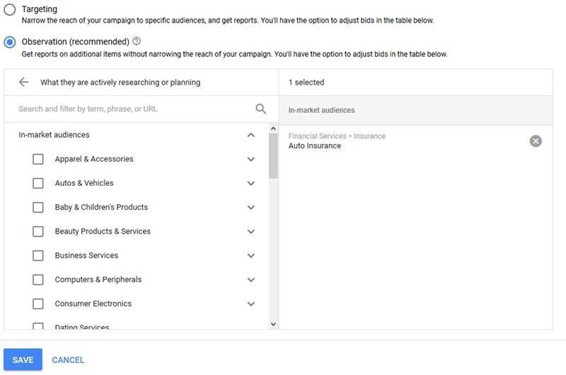 event segments for in-market audiences
