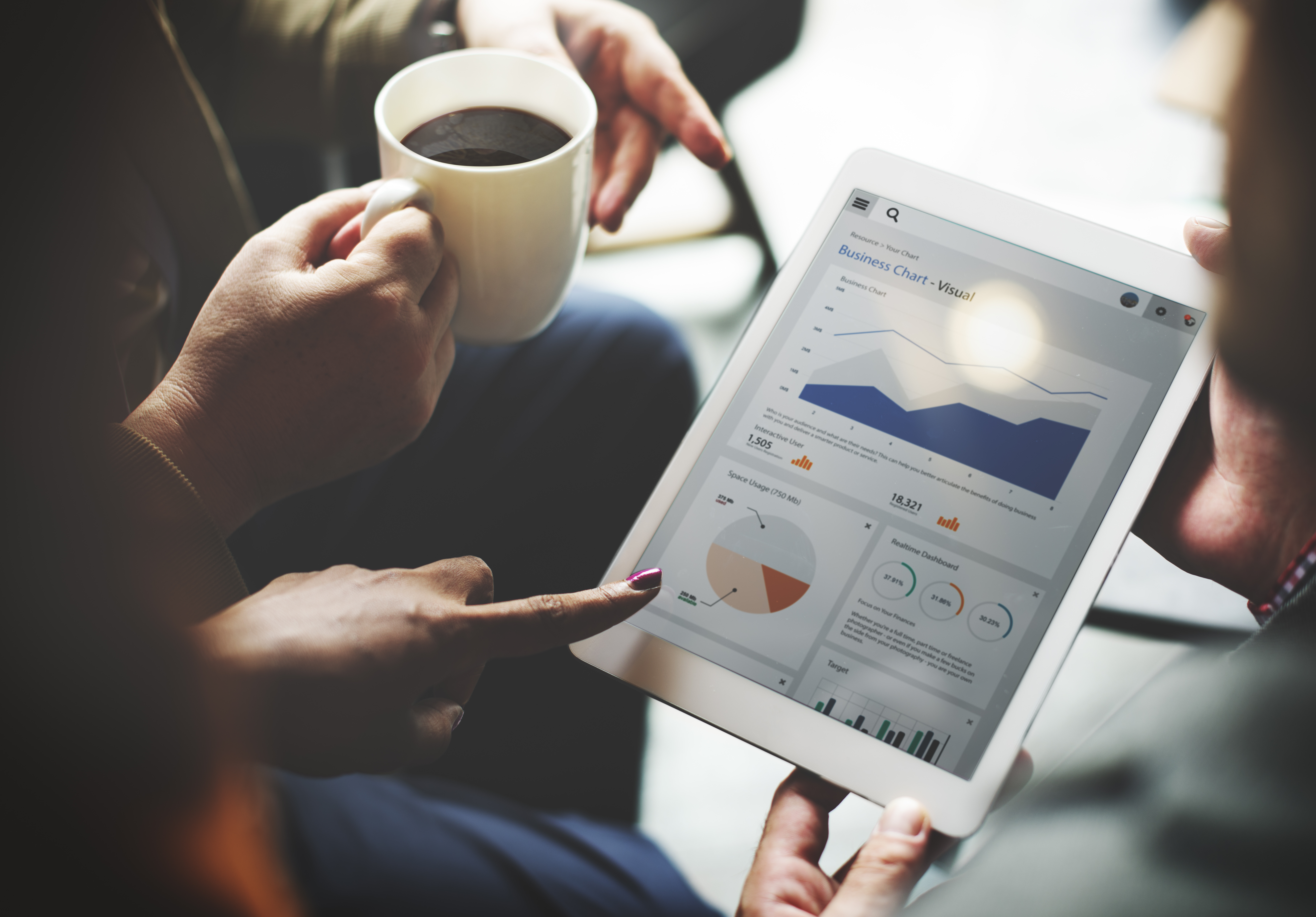 Checking analytics on tablet