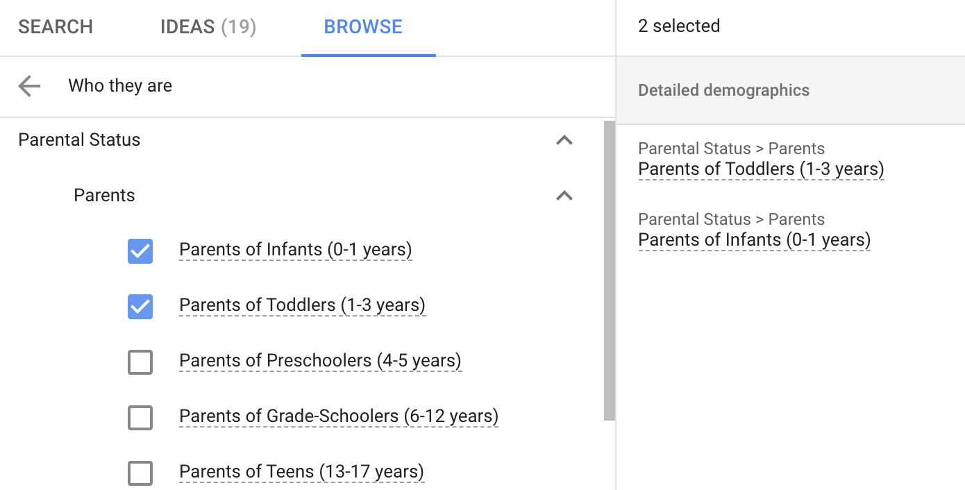 Detailed Demographics targeting in paid search marketing example