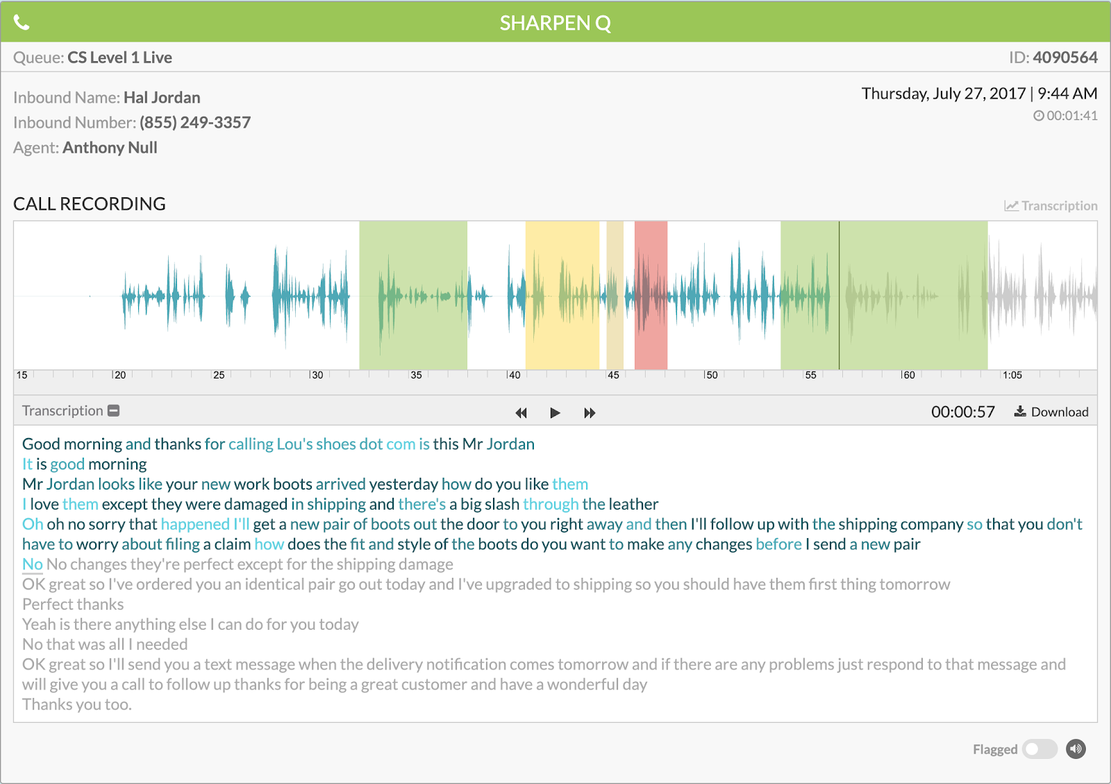 Review a handful of call recordings and transcriptions to coach agents