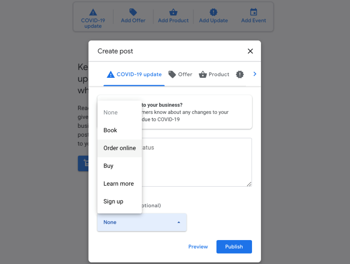 Creating a Covid-19 update on Google My Business