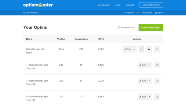 OptinMonster A/B Testing