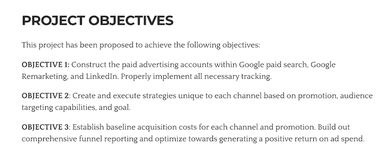 winning business proposal objectives