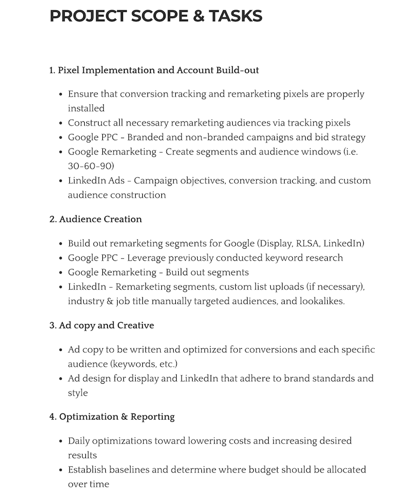 winning business proposal scope