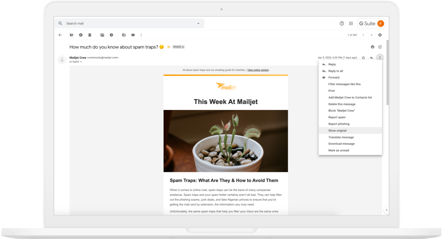 Show email header on Gmail