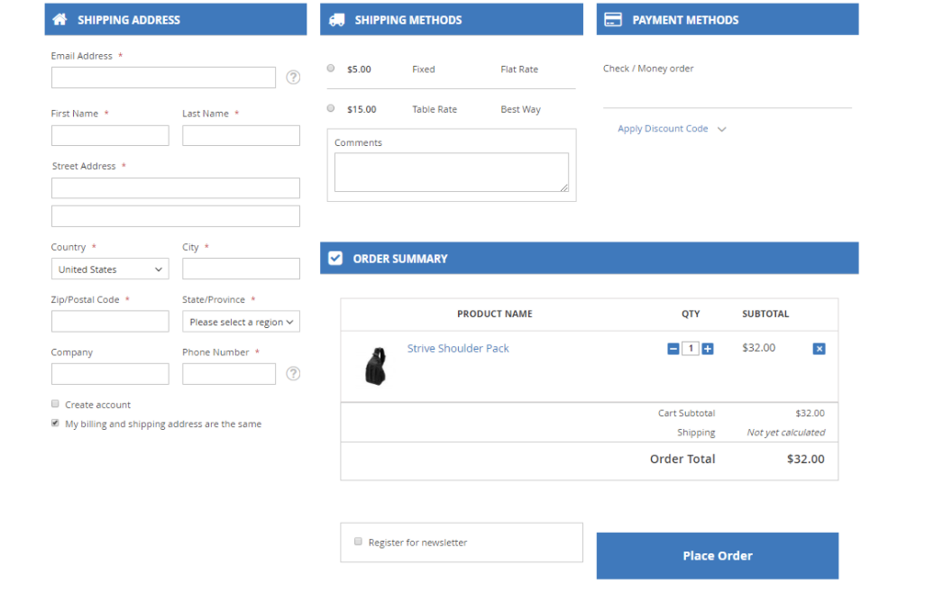 One page checkout examples