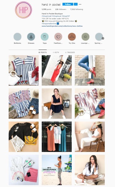 eCommerce Instagram account example Hand in pocket