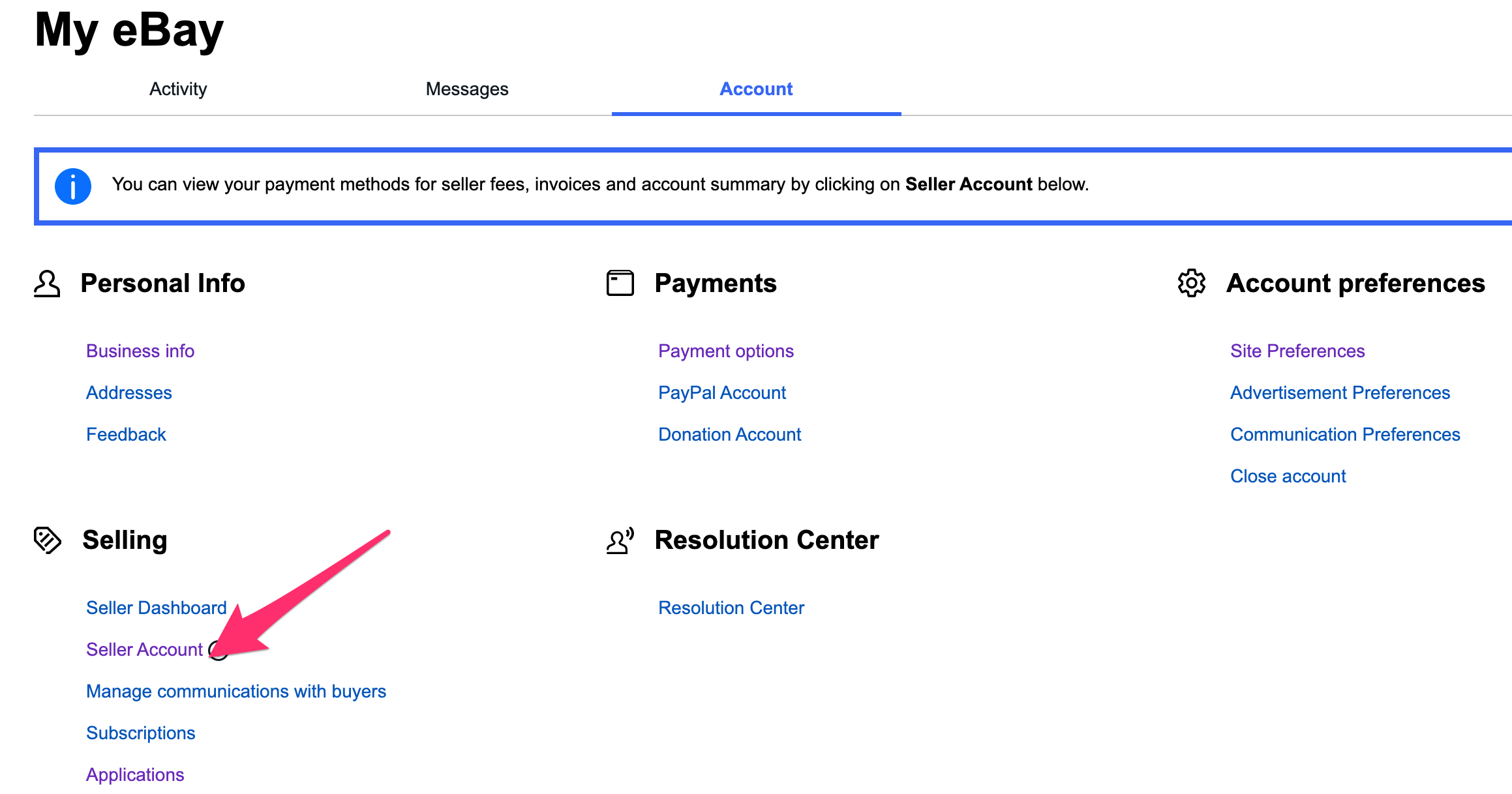 my ebay seller account