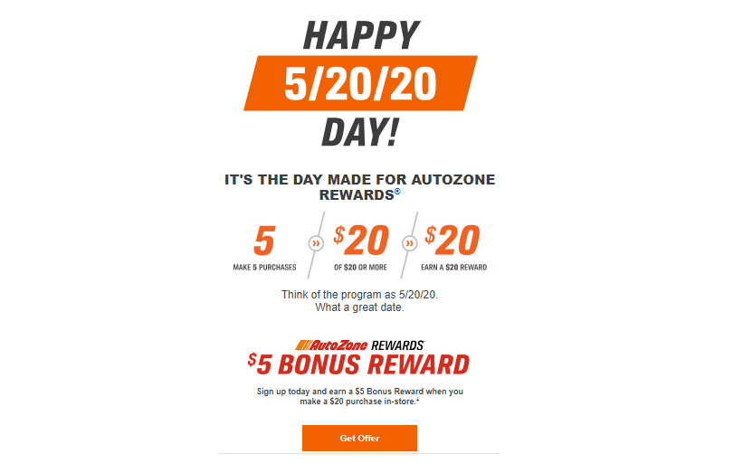 The simplicity of rules is reflected in the promotion of the program as well. On May 20, 2020, AutoZone offered a $5 bonus reward to new members.