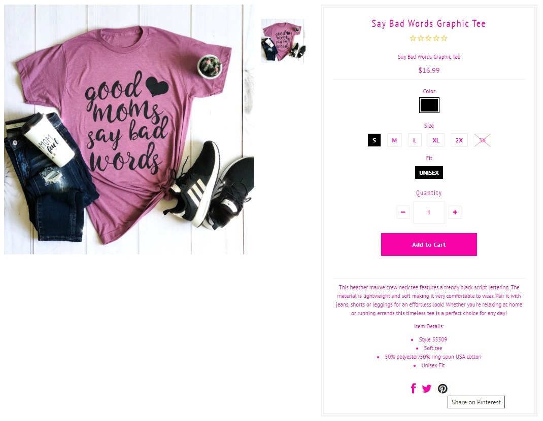 example of product page pintest share button