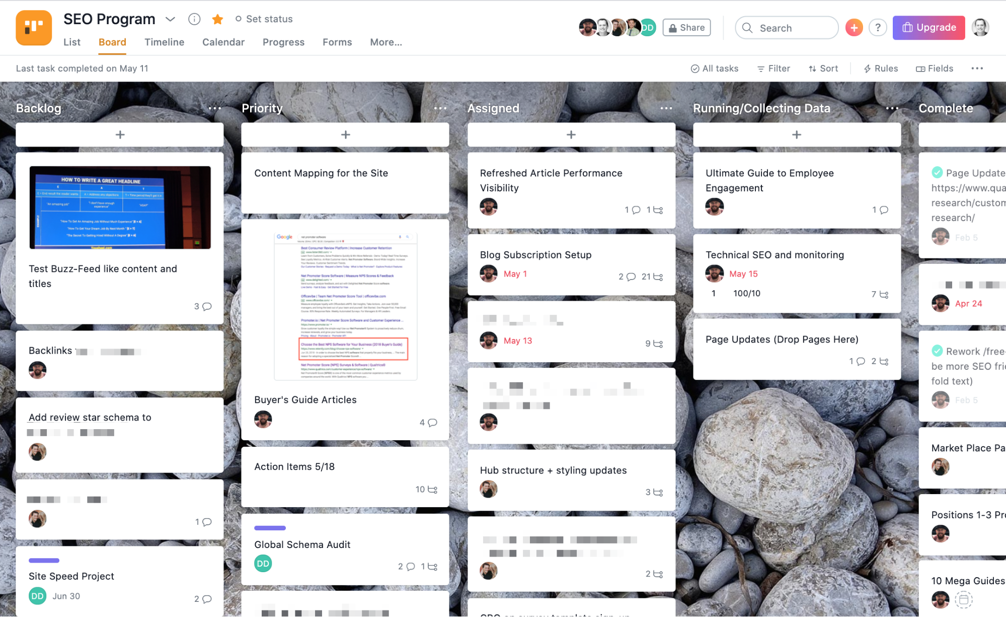 trello board for managing seo tasks.
