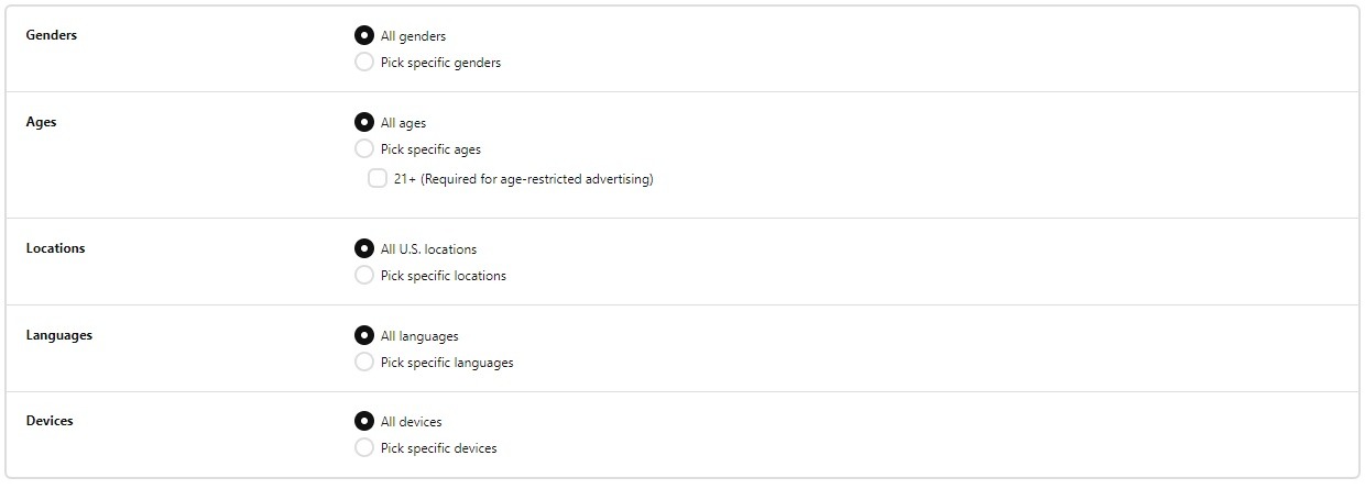 pinterest ad demographic options