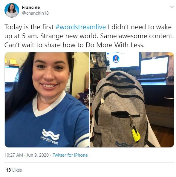 Francines tweet during WordStream Live