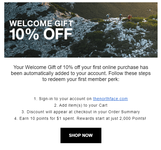 Right after joining the program, members are encouraged to make their first purchase and start earning with a 10%25 off welcome coupon.