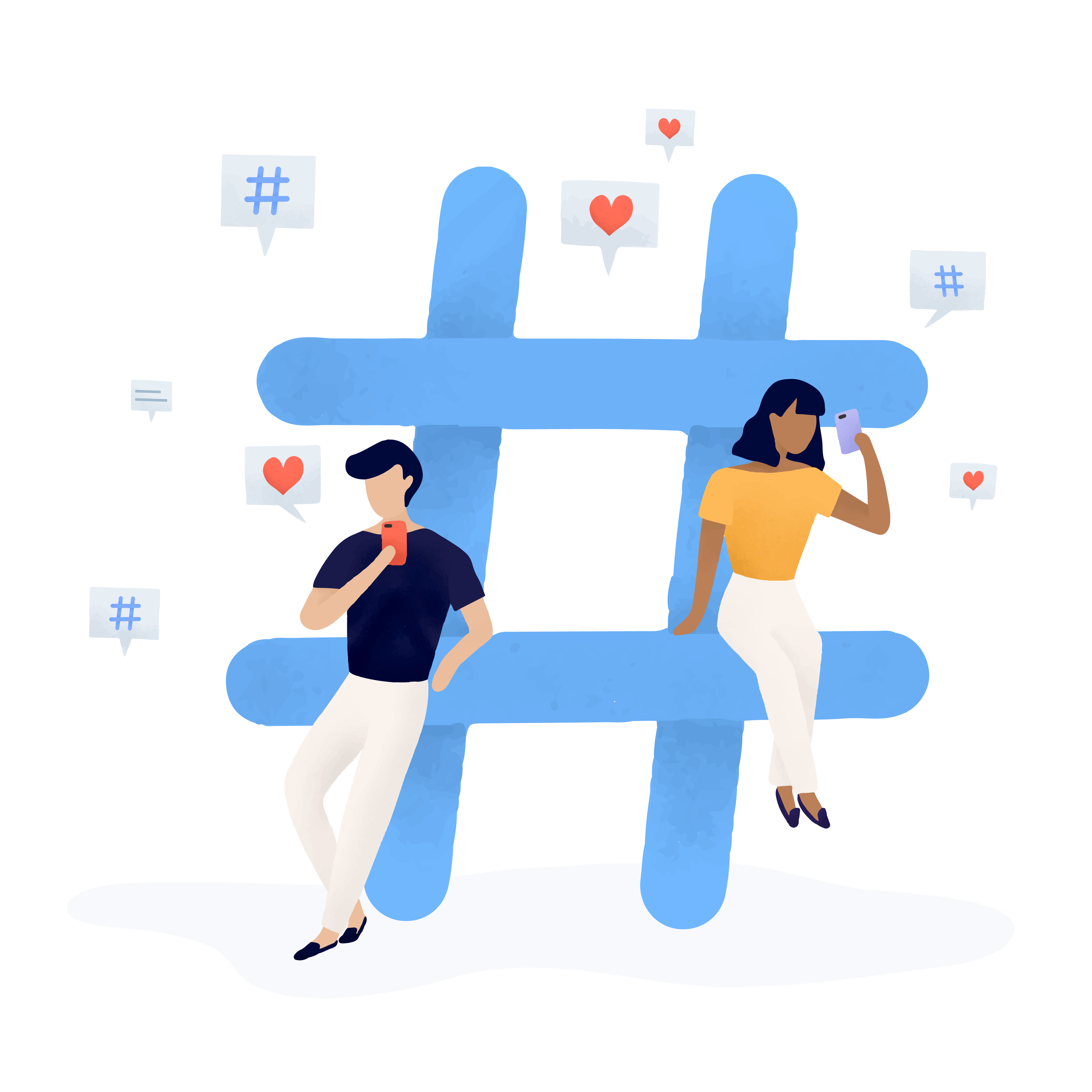 Marketing on TikTok - Graphic of people leaning on a digital hashtag