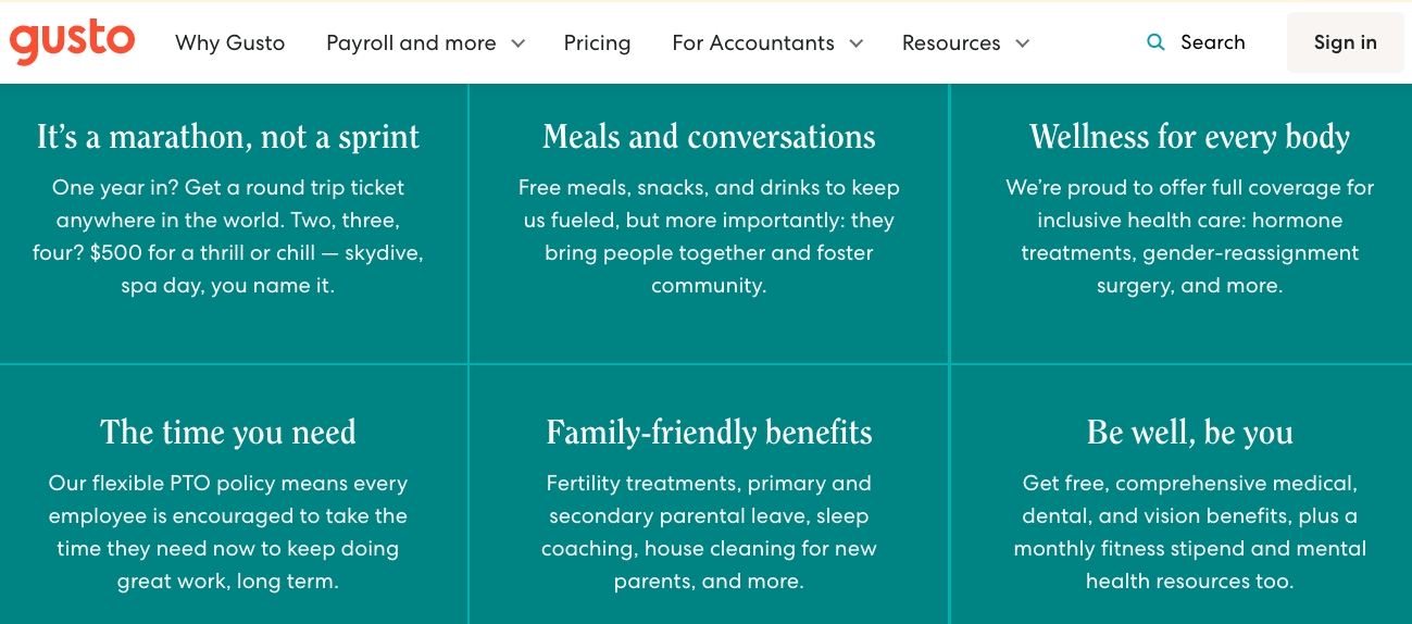 employer branding examples gusto