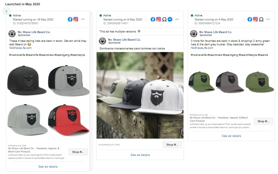 facebook ad example No Shave Life