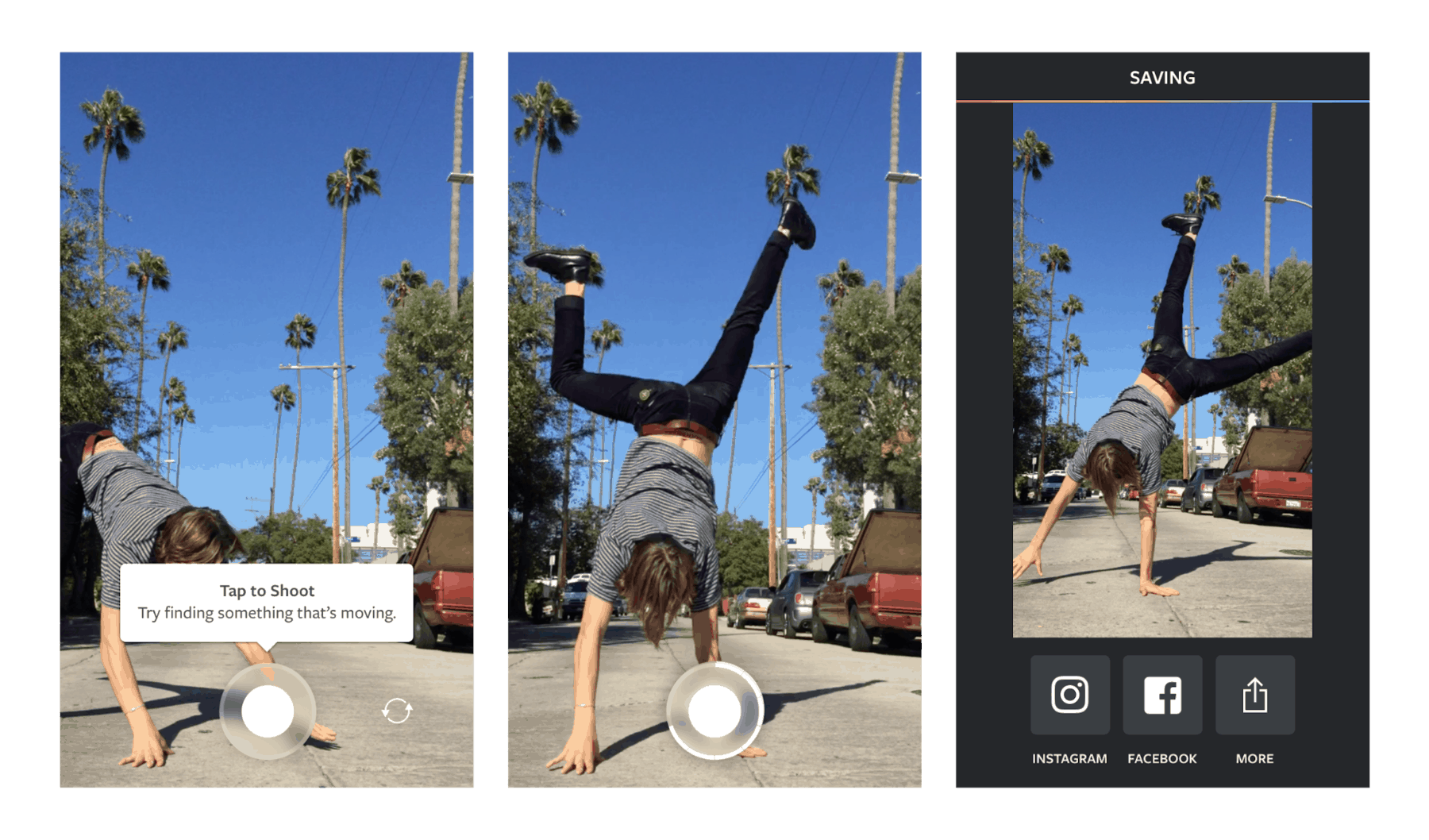 An image showing how to do a Boomerang on Instagram with the Boomerang app.