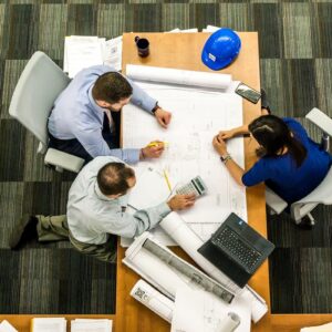 team working on a blueprint