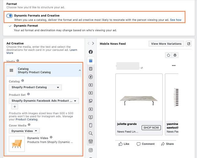 Facebook dynamic ad formats