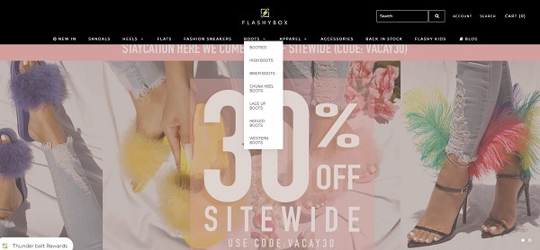flashybox website navigation example