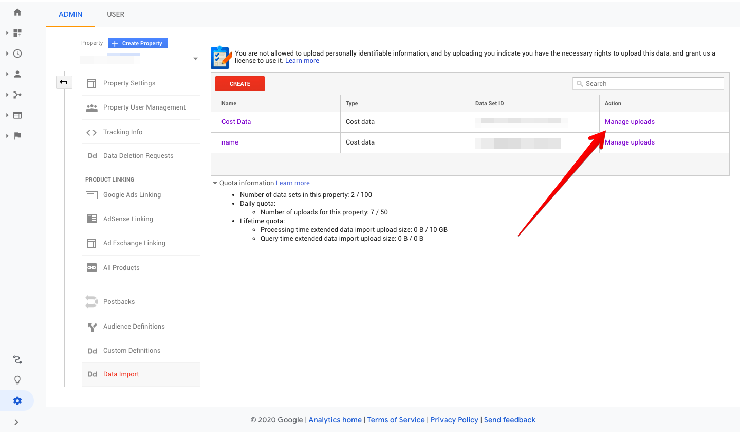 Import file into created Data Set. 