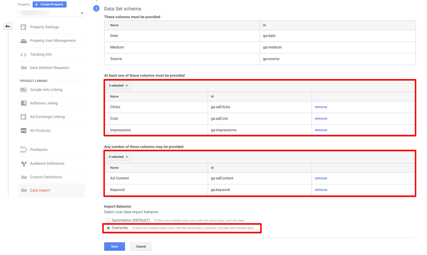 Select dimensions and metrics. 