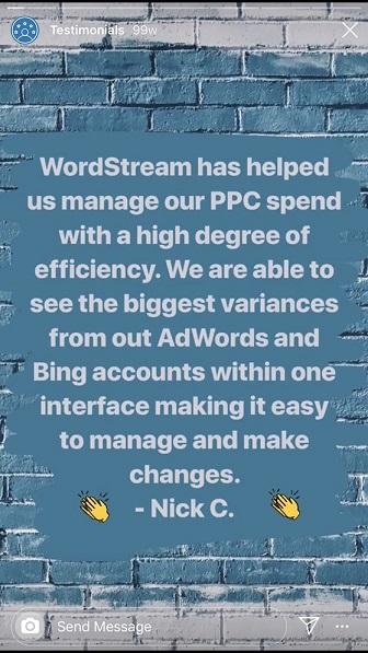 Instagram Story Highlights customer testimonials example