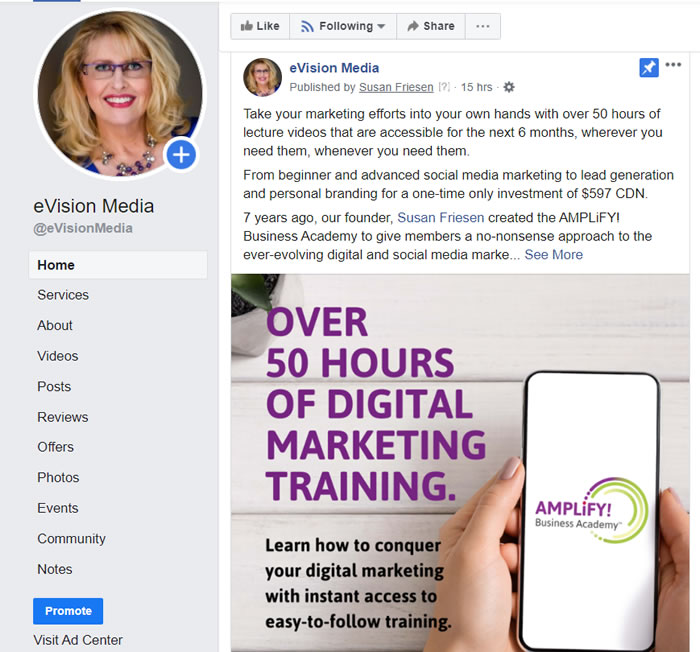 eVision Media advertisement on Facebook