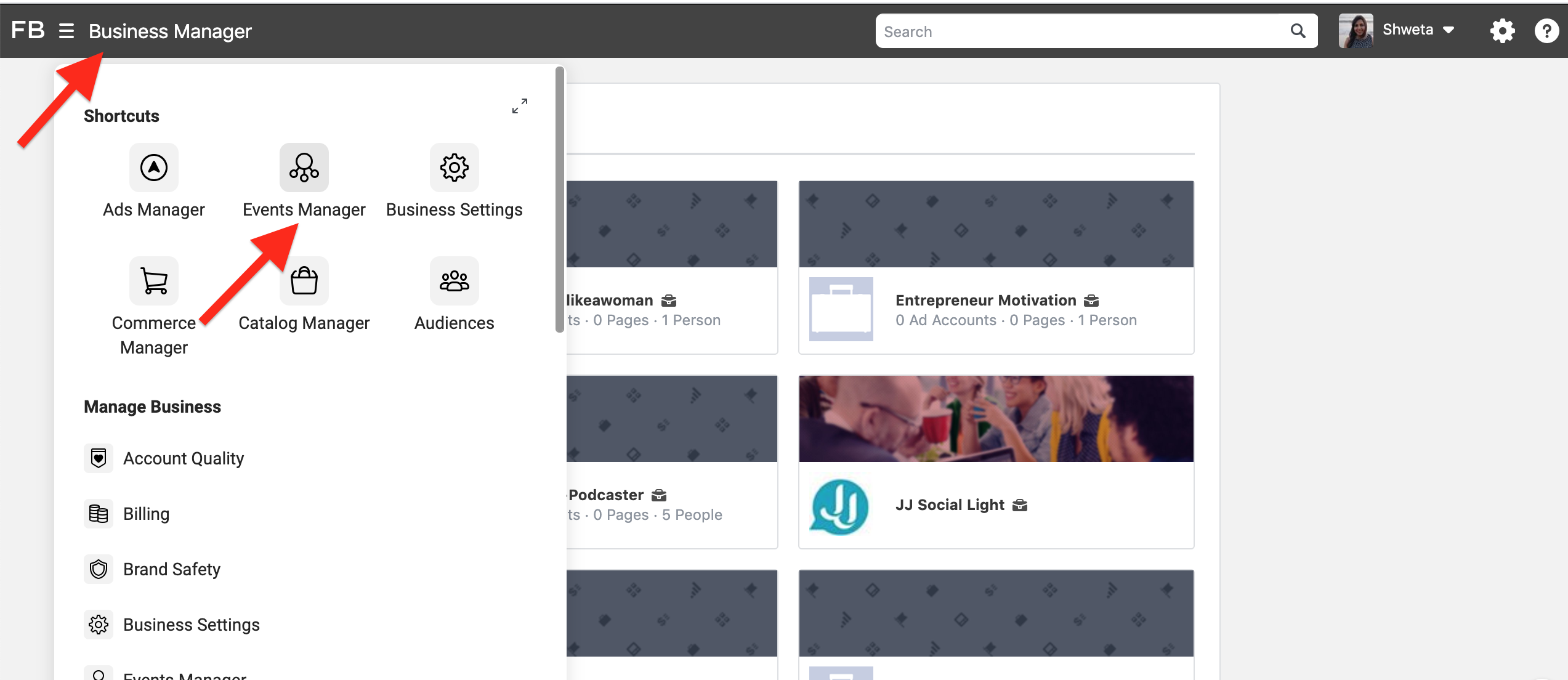 Facebook events manager