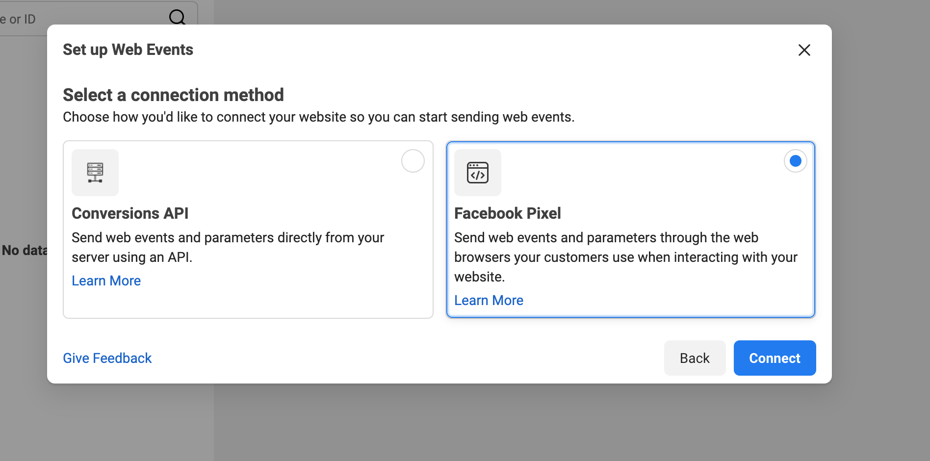 Choose Facebook pixel