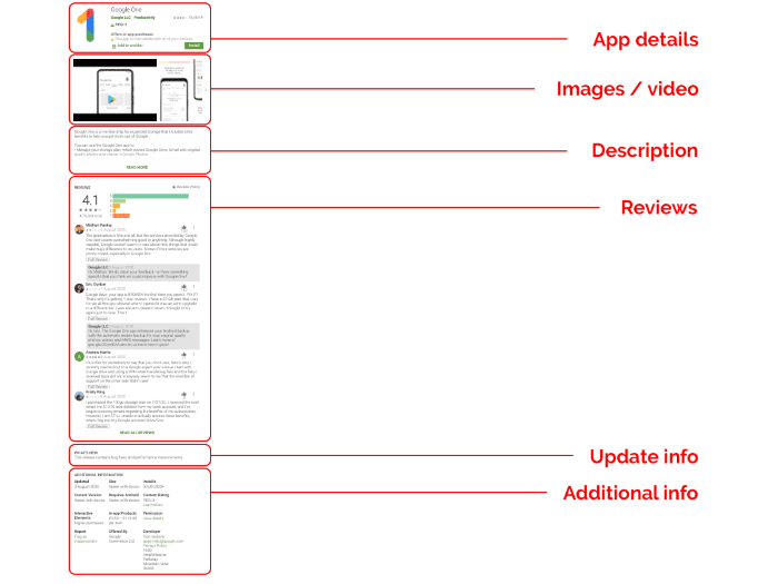 Googles app listing in Google Play
