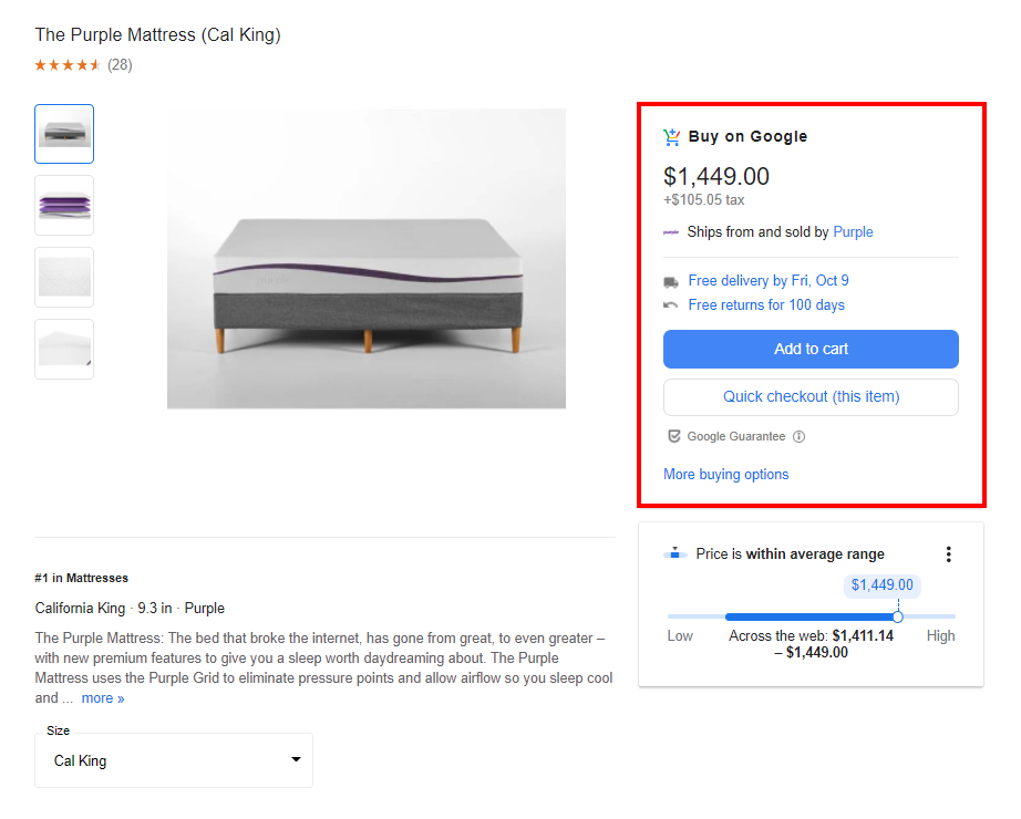 Example of Buy on Google on Google Shopping