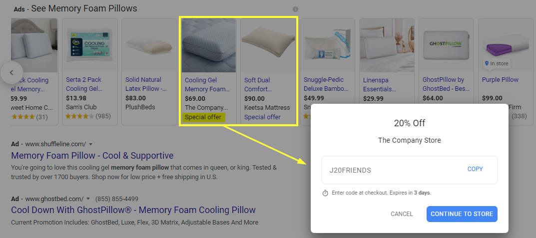 Example of Google Merchant Promotions in a Google Shopping ad