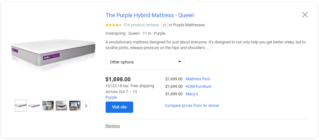 Example of Google Product Ratings on a Google Shopping product page