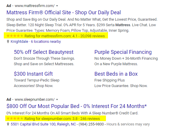 Example of Google Seller Ratings on a text ad