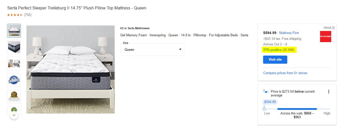 Example of Google Seller Ratings appearing on a Google Shopping product page
