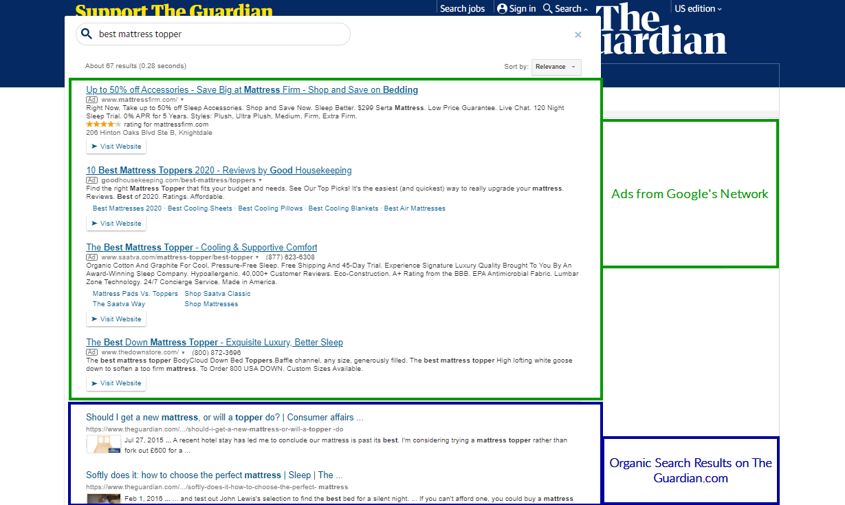 example of Google ads on a Google search partner website