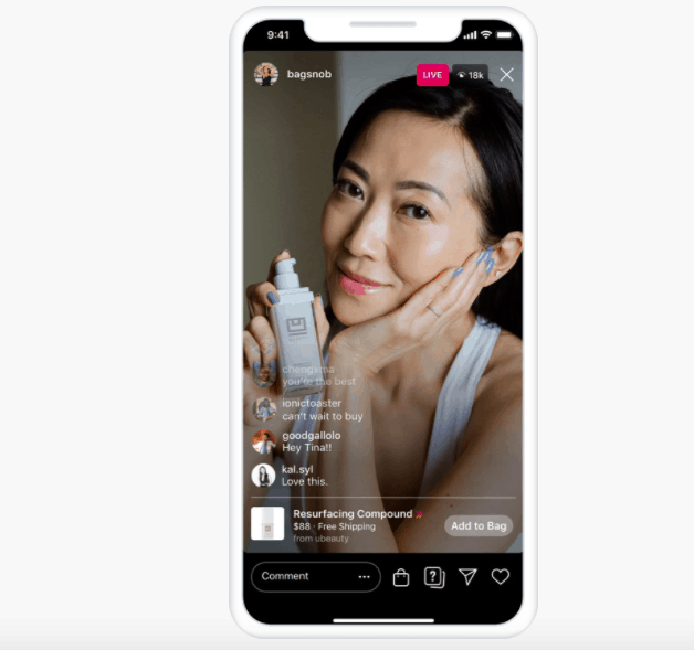 Instagram Live Shopping on a Live feed.