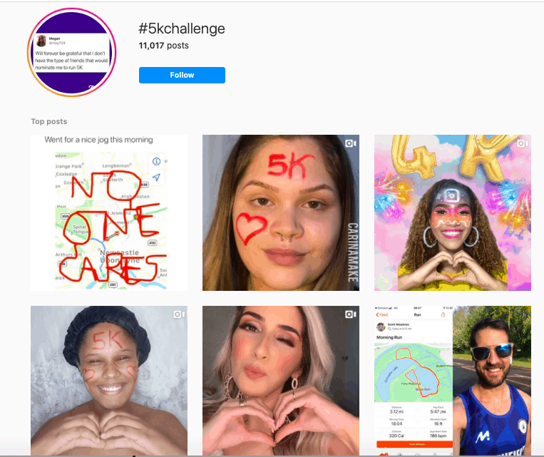 Hashtag challenge on Instagram.