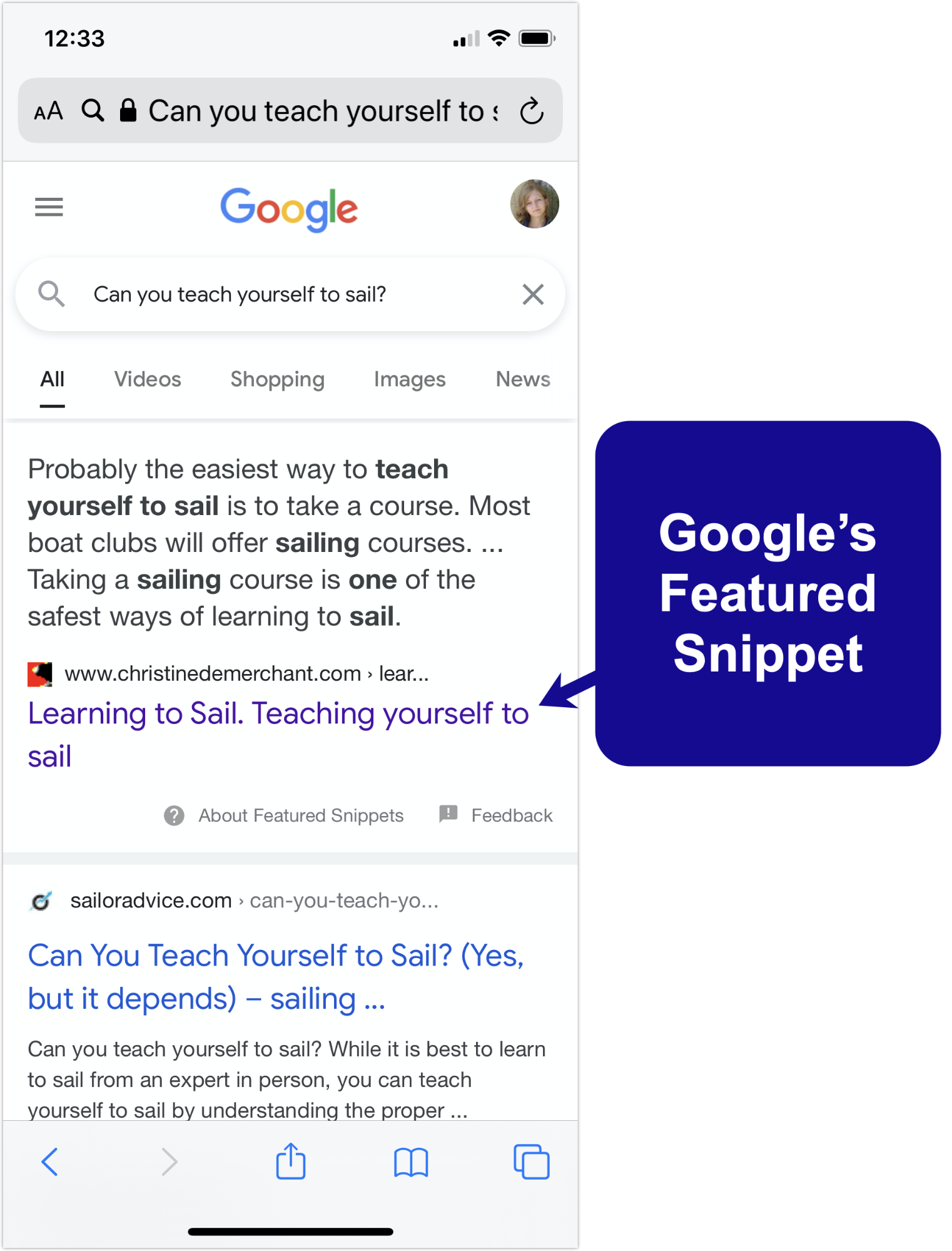 Googles featured snippet example. 